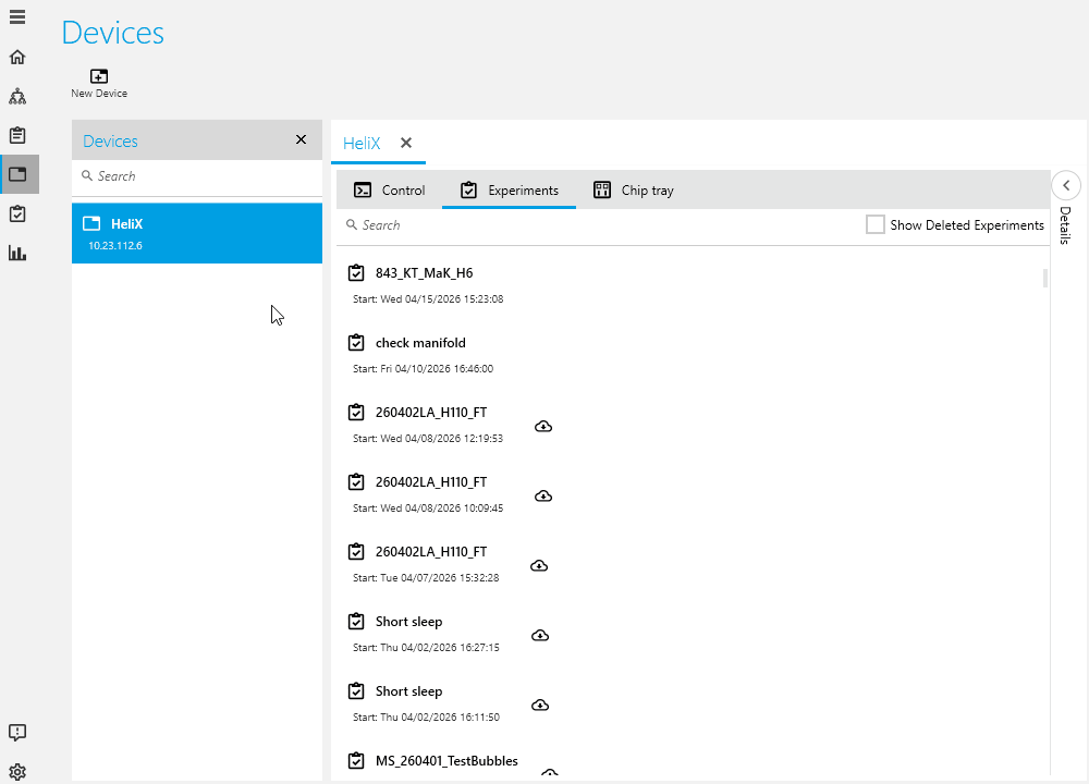 Deleting experiments from a device